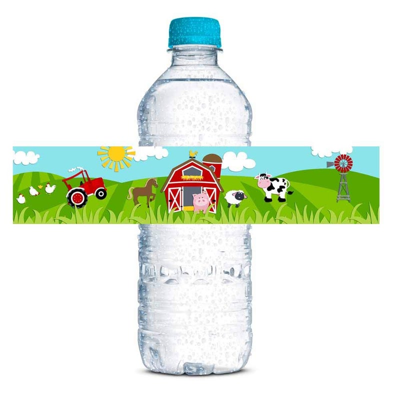 Amanda Creation Barnyard Bash Birthday Waterproof Water Bottle Sticker Wrappers, 20 1.75" x 8.5" Wrap Around Labels by AmandaCreation - Image 1